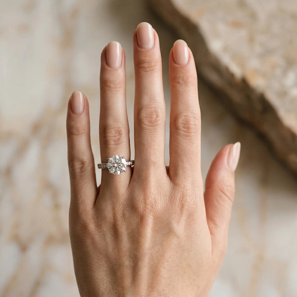 White gold Round Solitaire Pavé Band Prong Setting Ring