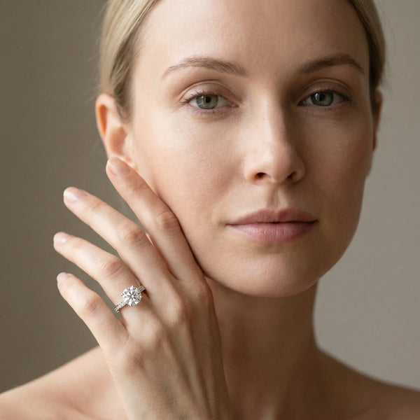 White gold Round Solitaire Pavé Band Prong Setting Ring