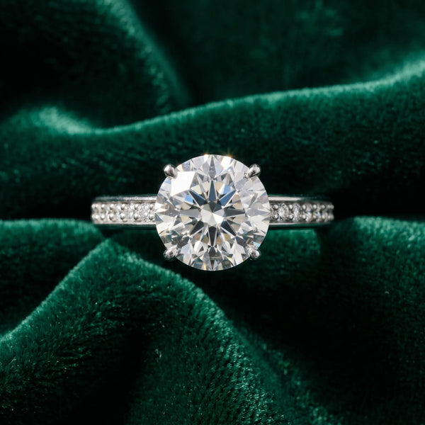 White gold Round Solitaire Pavé Band Prong Setting Ring