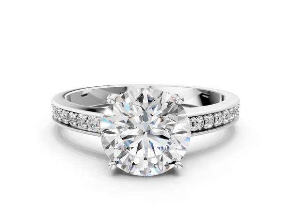White gold Round Solitaire Pavé Band Prong Setting Ring