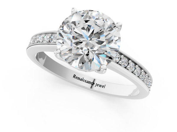 White gold Round Solitaire Pavé Band Prong Setting Ring