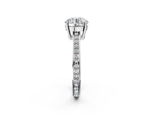 White gold Round Solitaire Pavé Band Prong Setting Ring