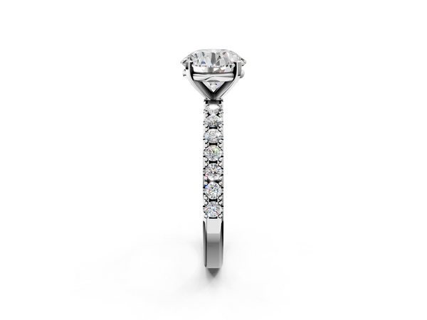 White gold Round Cut Diamond Solitaire Pavé Band with Four-Prong Setting