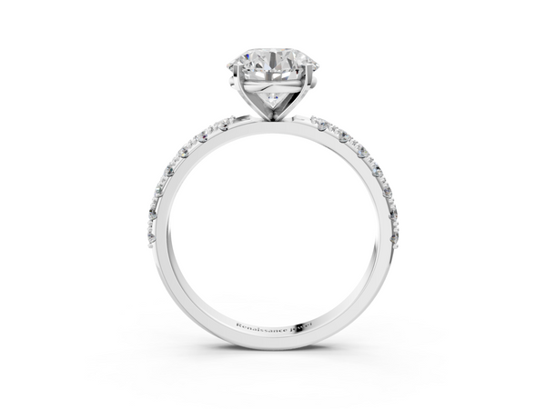 White gold Round Cut Diamond Solitaire Pavé Band with Four-Prong Setting