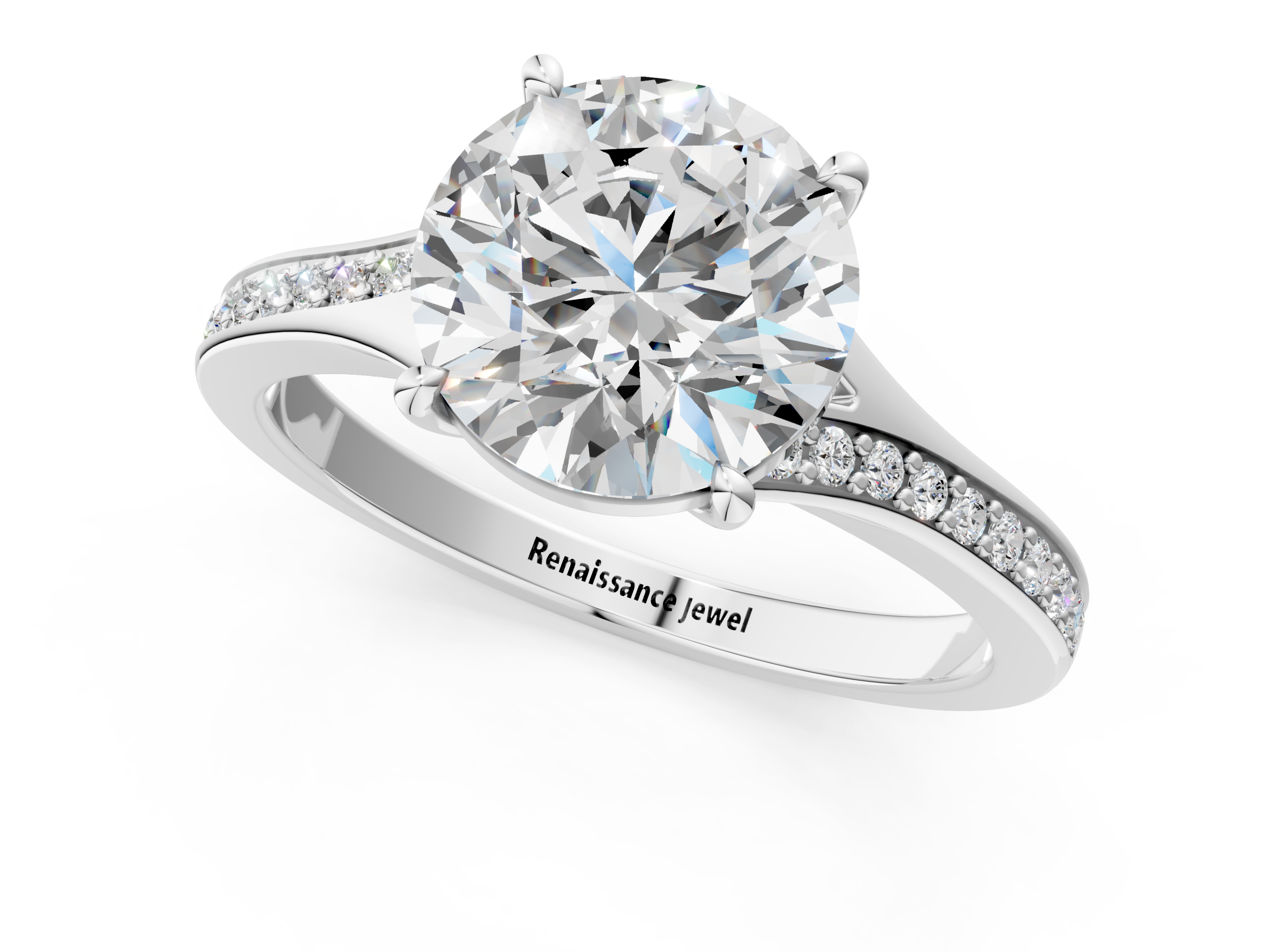 White gold Round Solitaire Pavé Band with Four-Prong Setting_89