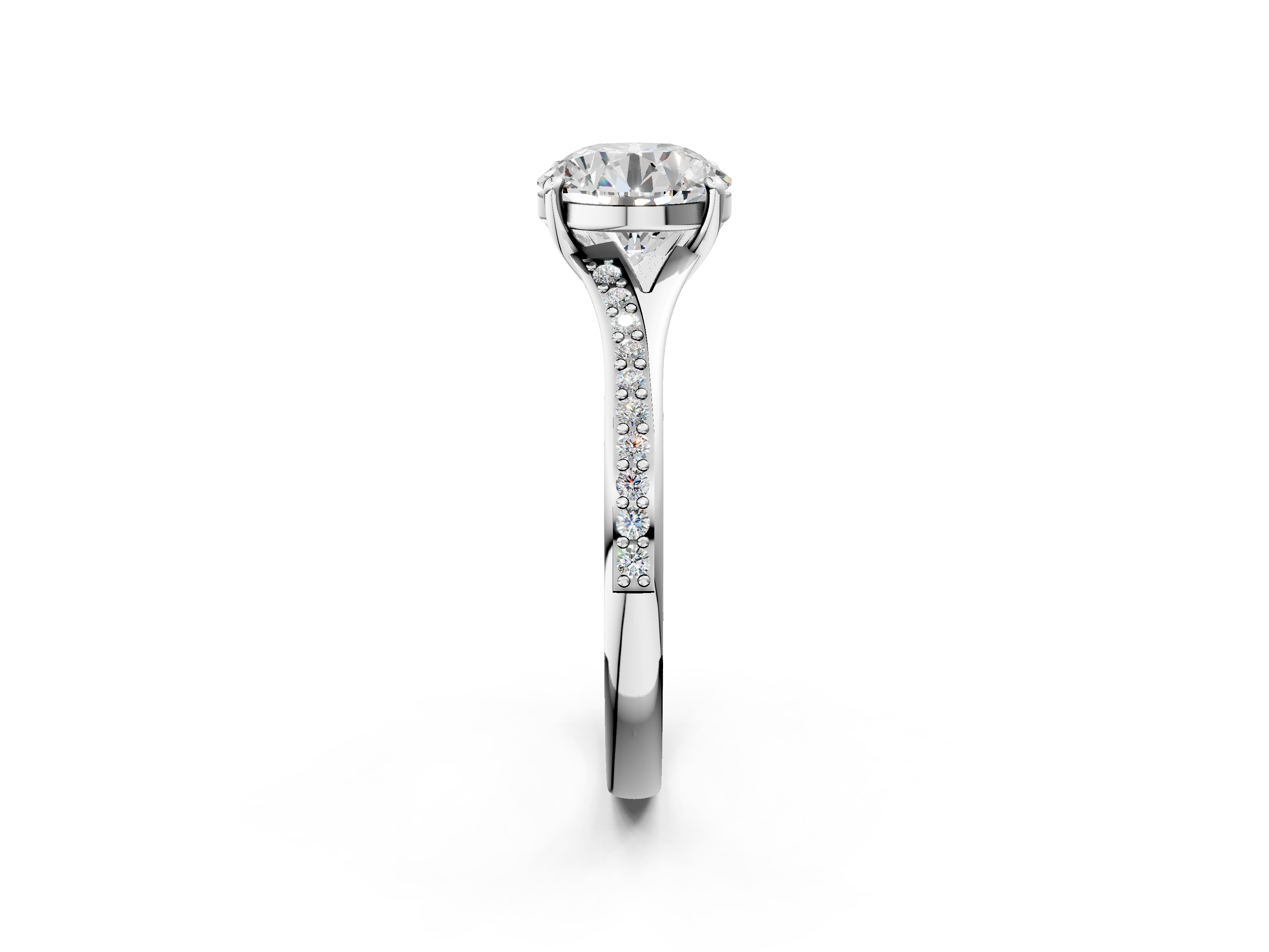 White gold Round Solitaire Pavé Band with Four-Prong Setting_90