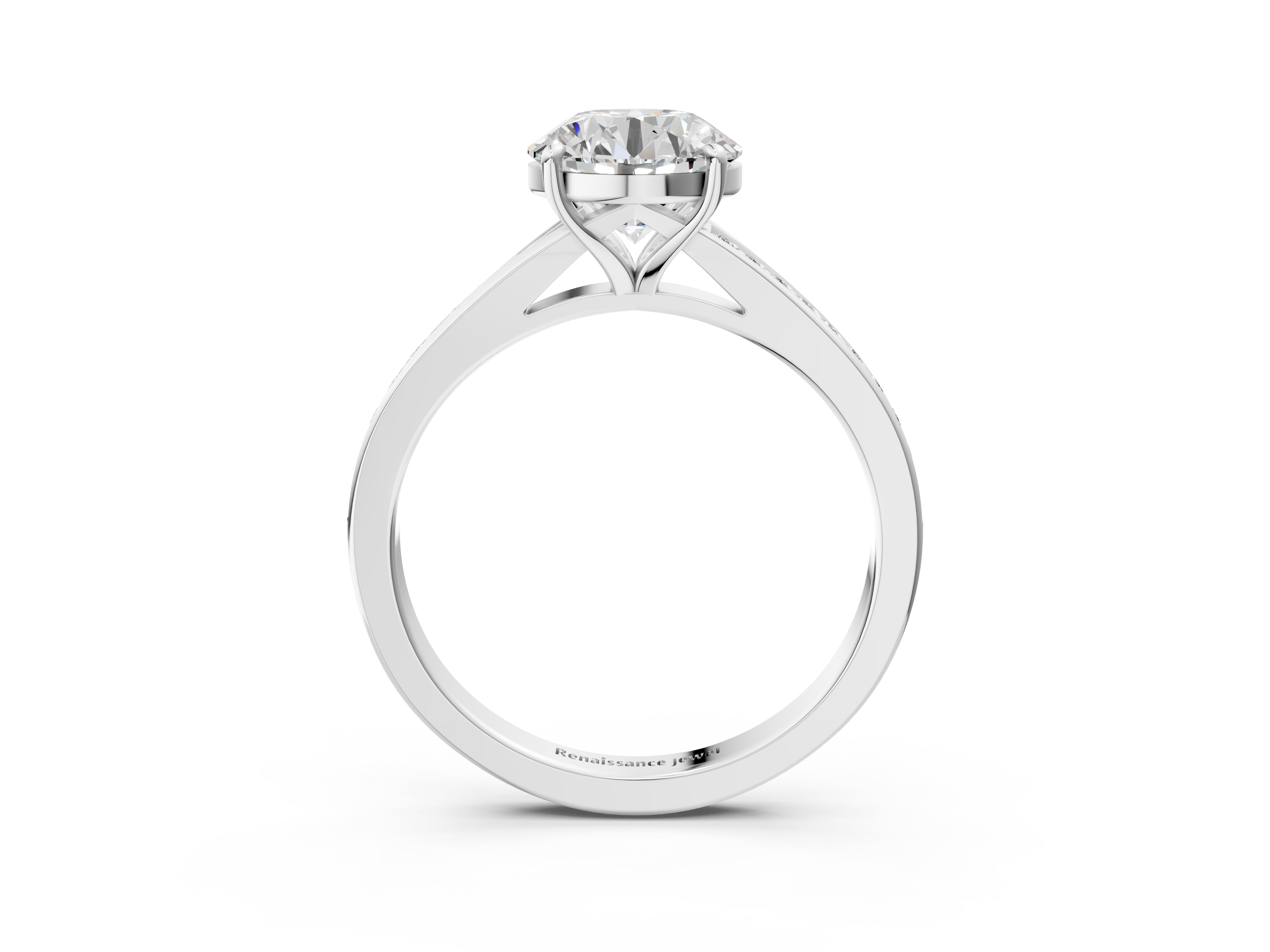 White gold Round Solitaire Pavé Band with Four-Prong Setting_91