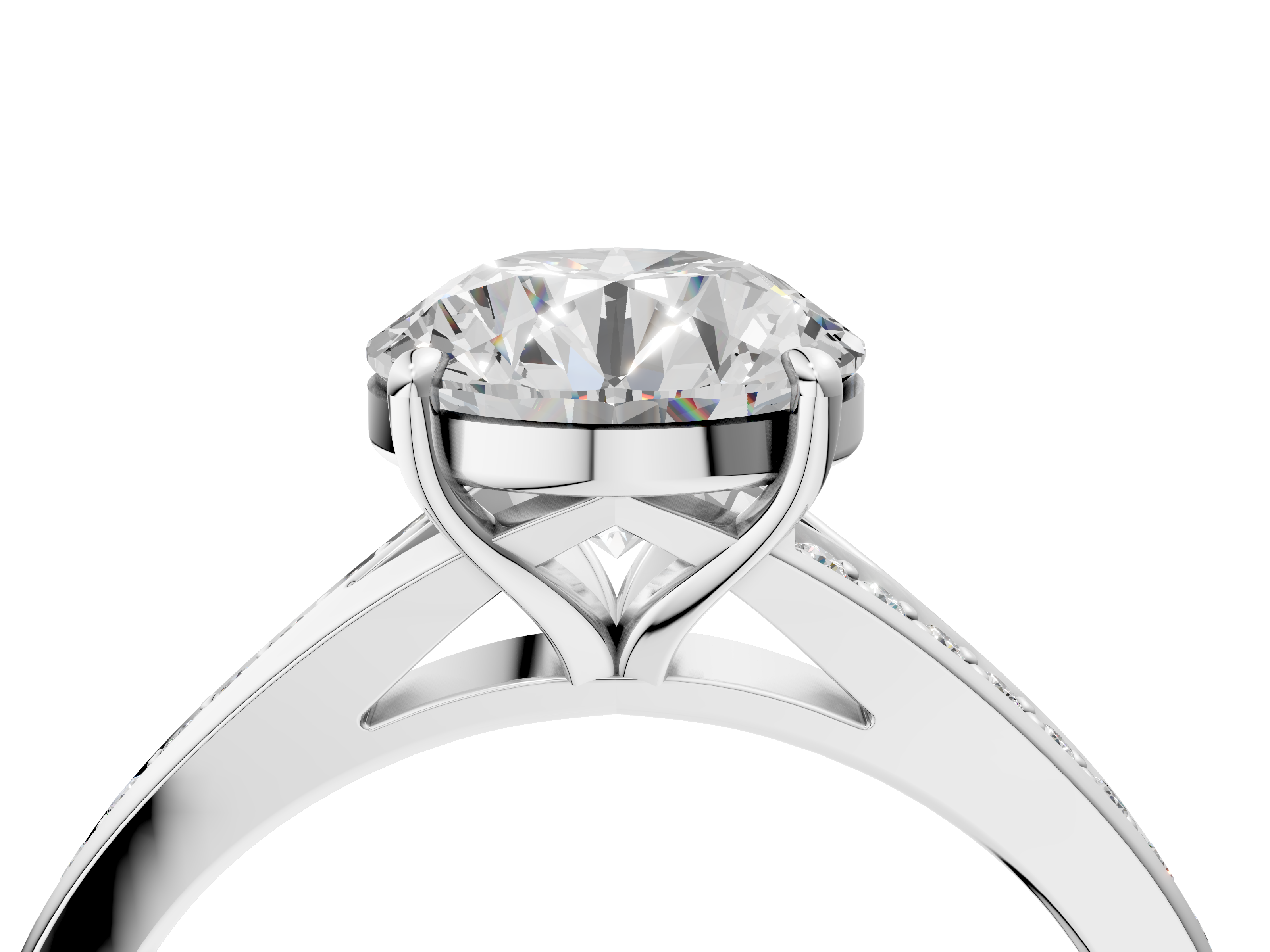 White gold Round Solitaire Pavé Band with Four-Prong Setting_92
