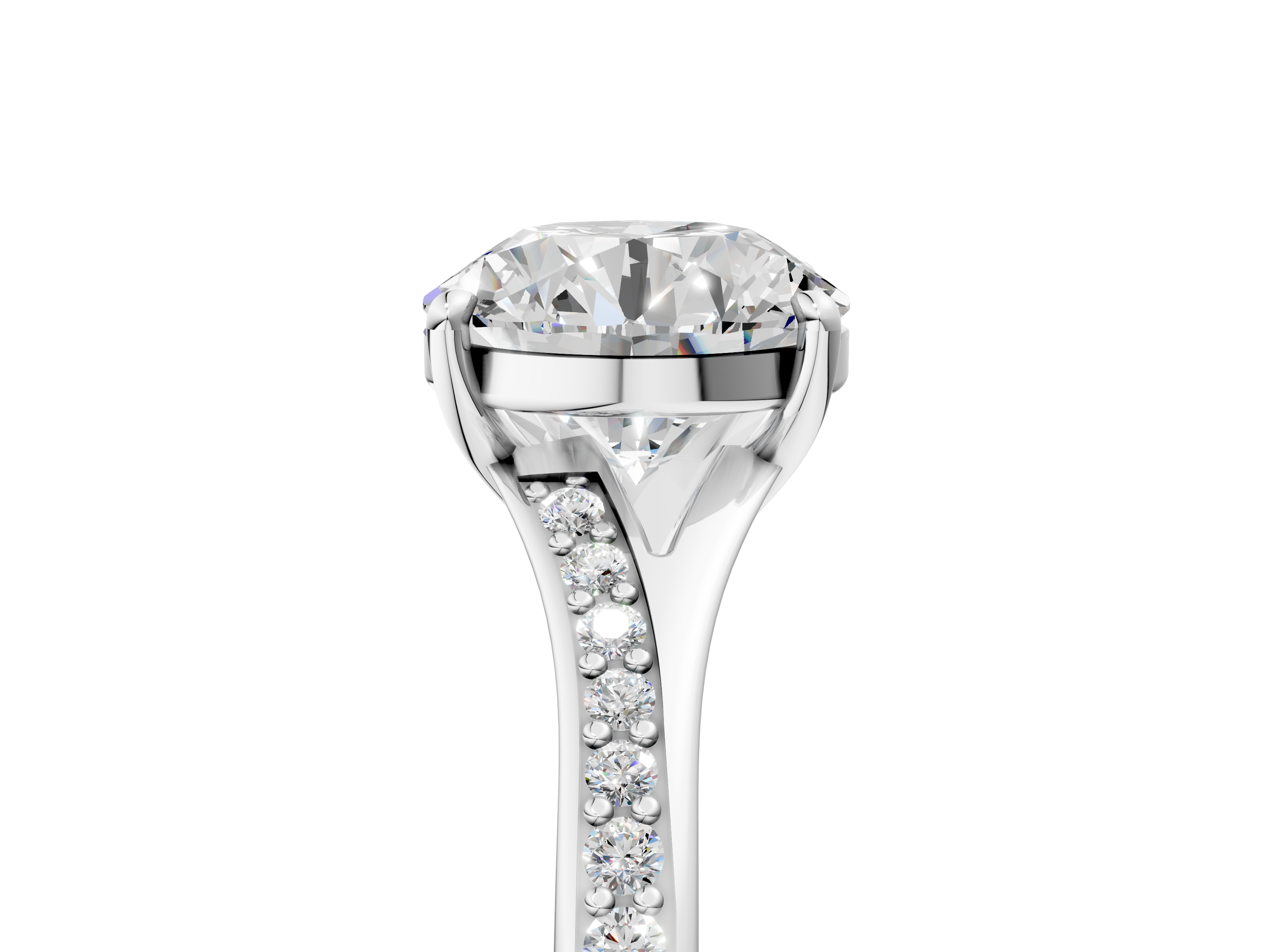 White gold Round Solitaire Pavé Band with Four-Prong Setting_93