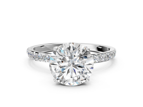 Silver 0.30 Carat D VVS2 Round Diamond Solitaire Engagement Ring with Round  Pavé Band and Prong Setting
