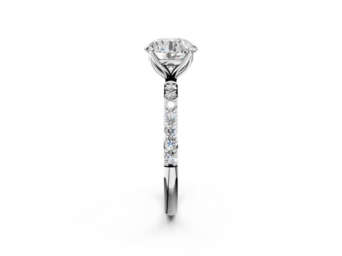 Silver 0.30 Carat D VVS2 Round Diamond Solitaire Engagement Ring with Round  Pavé Band and Prong Setting