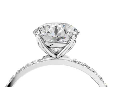 Silver 0.30 Carat D VVS2 Round Diamond Solitaire Engagement Ring with Round  Pavé Band and Prong Setting
