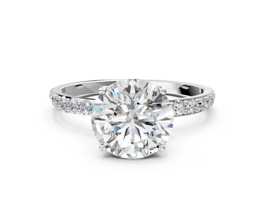 White gold Round Solitaire Pavé Diamond Engagement Ring with Four-Prong Setting