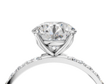 10K White Gold 2.01 Carat E VS1 Round Diamond Solitaire Engagement Ring with Pavé Band and Prong Setting