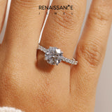 10K White Gold 2.01 Carat E VS1 Round Diamond Solitaire Engagement Ring with Pavé Band and Prong Setting