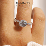 10K White Gold 2.01 Carat E VS1 Round Diamond Solitaire Engagement Ring with Pavé Band and Prong Setting