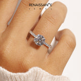 10K White Gold 2.01 Carat E VS1 Round Diamond Solitaire Engagement Ring with Pavé Band and Prong Setting