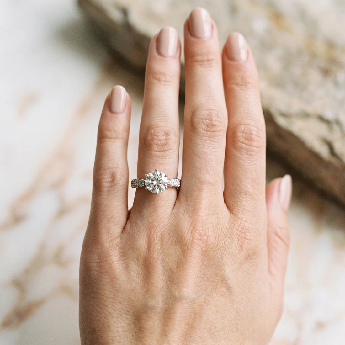 White gold Round Solitaire Pavé Split Shank Six-Prong Diamond Ring_24