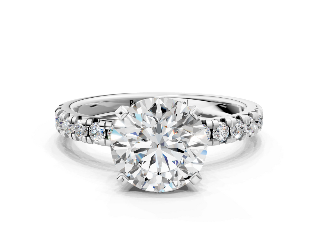 White gold Round Solitaire Pave Diamond Engagement Ring with Four-Prong Setting_276