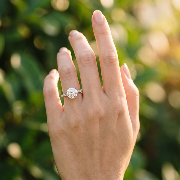 White gold Round Solitaire Pave Diamond Engagement Ring with Prong Setting