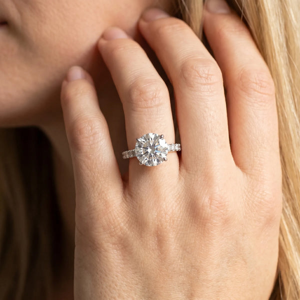 White gold Round Solitaire Pave Diamond Engagement Ring with Prong Setting