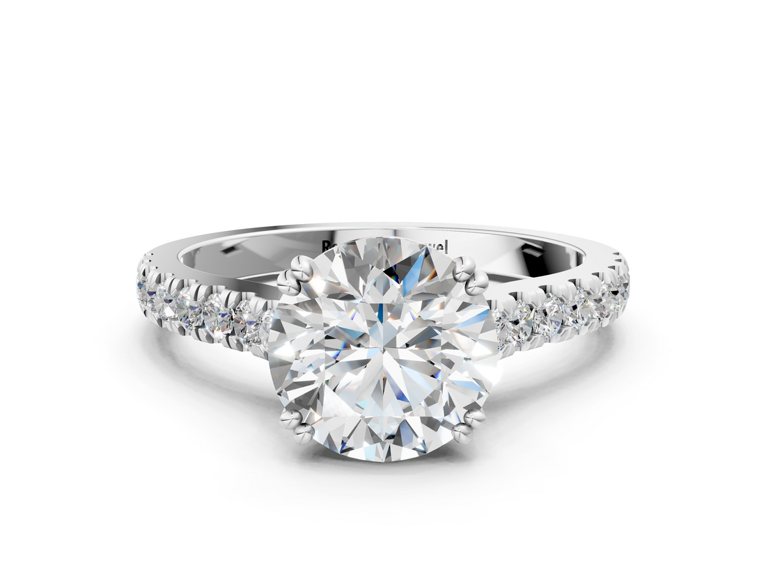 White gold Round Solitaire Pave Diamond Engagement Ring with Prong Setting_55