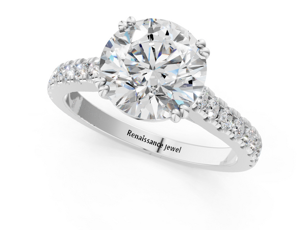 White gold Round Solitaire Pave Diamond Engagement Ring with Prong Setting