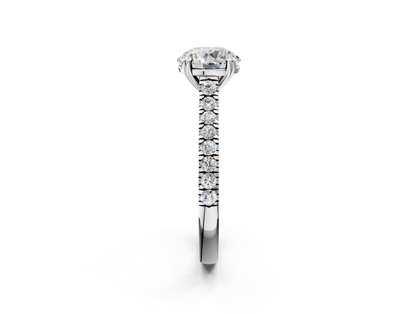 White gold Round Solitaire Pave Diamond Engagement Ring with Prong Setting