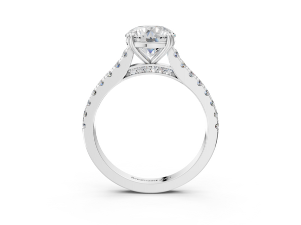 White gold Round Solitaire Pave Diamond Engagement Ring with Prong Setting