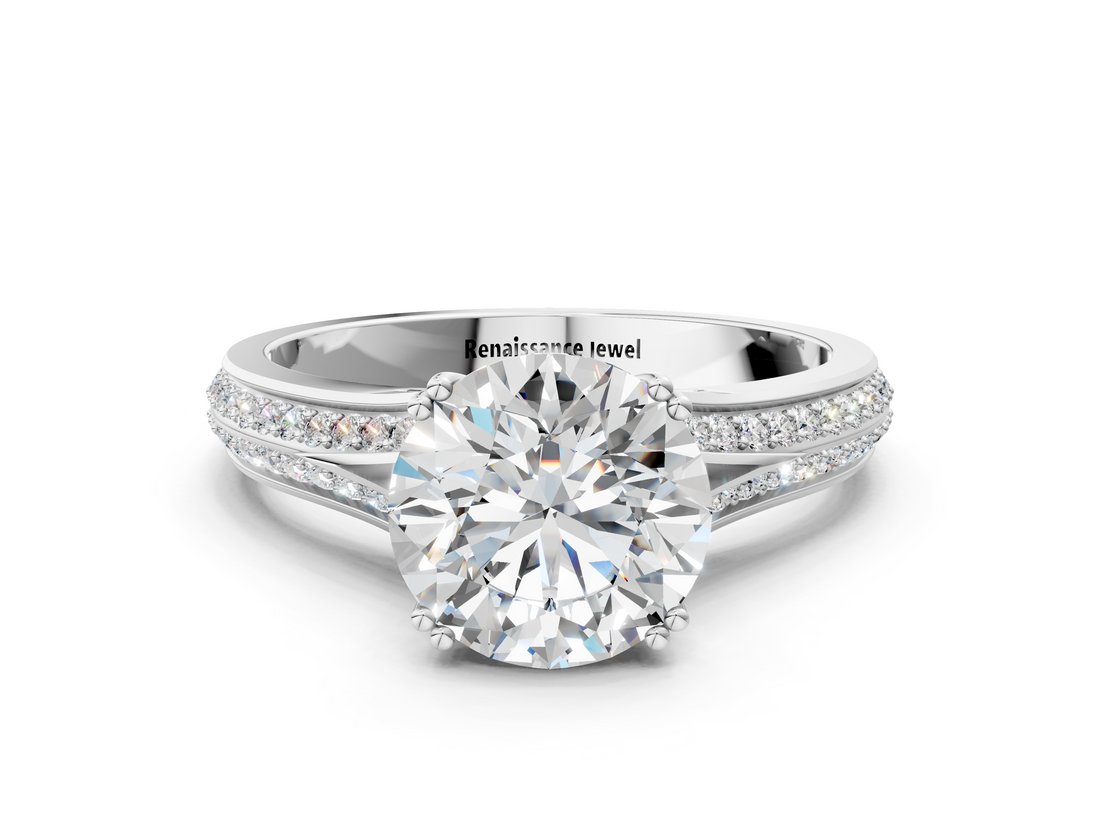 White gold Round Solitaire Pave Split Shank Engagement Ring with Six-Prong Setting_72
