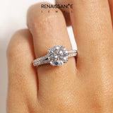 White gold Round Solitaire Pave Split Shank Engagement Ring with Six-Prong Setting_96