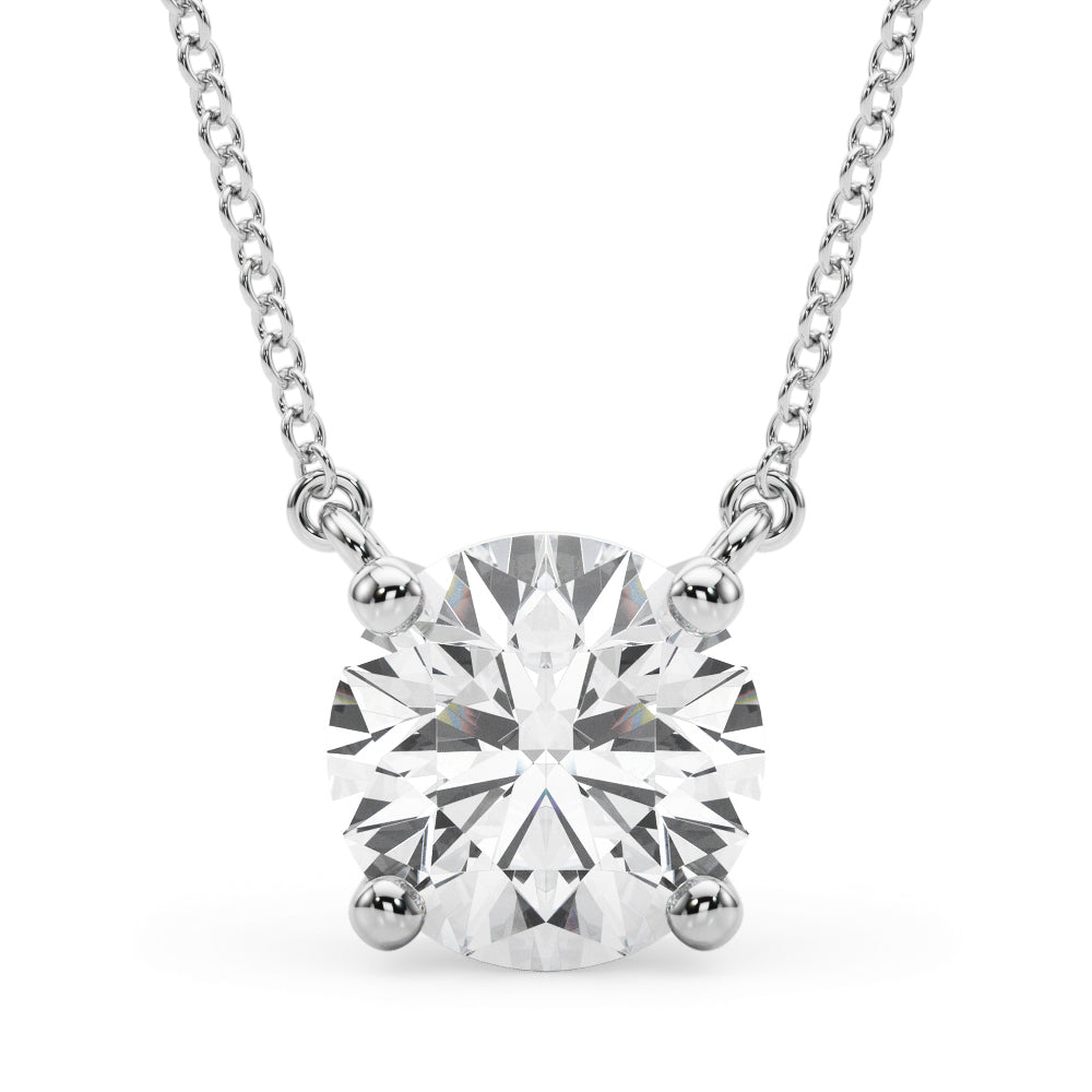 White gold Round Solitaire Pendant with Four-Prong Basket Setting