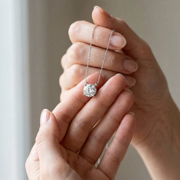 White gold Round Solitaire Pendant with Four-Prong Basket Setting