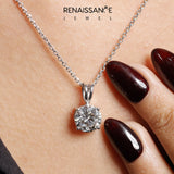 Silver 1.00 Carat D VS1 Round Solitaire Pendant with Four-Prong Setting