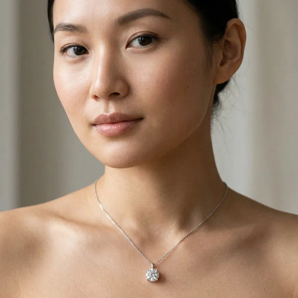 10K White Gold 2.52 Carat F VS1 Round Solitaire Pendant with Four-Prong Setting