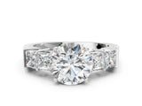 White gold Round Solitaire Princess Side Stone Engraved Band Prong Setting Ring_41