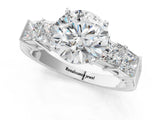 White gold Round Solitaire Princess Side Stone Engraved Band Prong Setting Ring_42