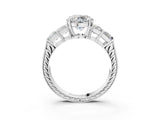 White gold Round Solitaire Princess Side Stone Engraved Band Prong Setting Ring_44