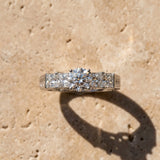 White gold Round Solitaire Princess Side Stone Engraved Band Prong Setting Ring_54