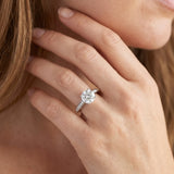 White gold Round Solitaire Prong Set Diamond Engagement Ring with Pave Band_8