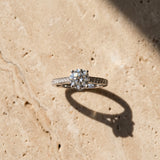White gold Round Solitaire Prong Set Diamond Engagement Ring with Pave Band_9