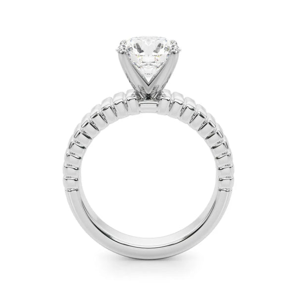 White gold Round Solitaire Ribbed Band with Four-Prong Setting
