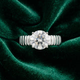 White gold Round Solitaire Ribbed Band with Four-Prong Setting_9