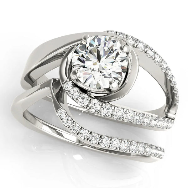 White gold Round Solitaire Split Shank Halo Prong Ring