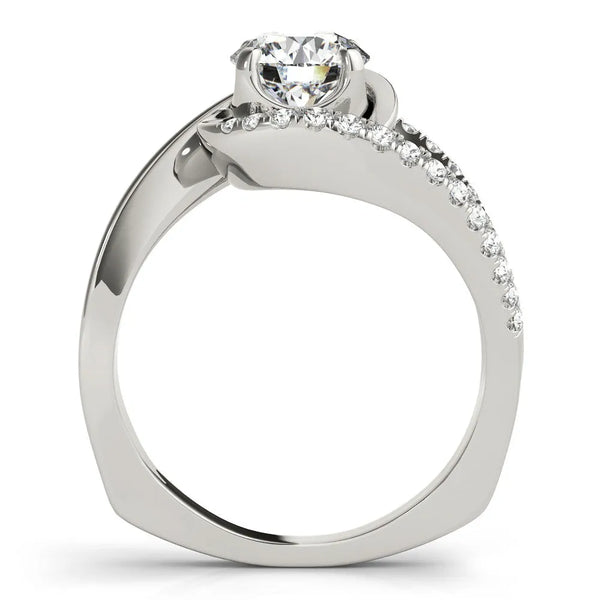 White gold Round Solitaire Split Shank Halo Prong Ring