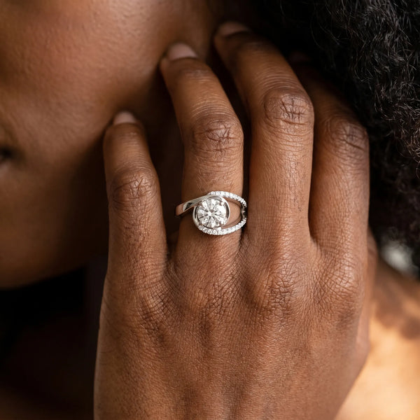 White gold Round Solitaire Split Shank Halo Prong Ring