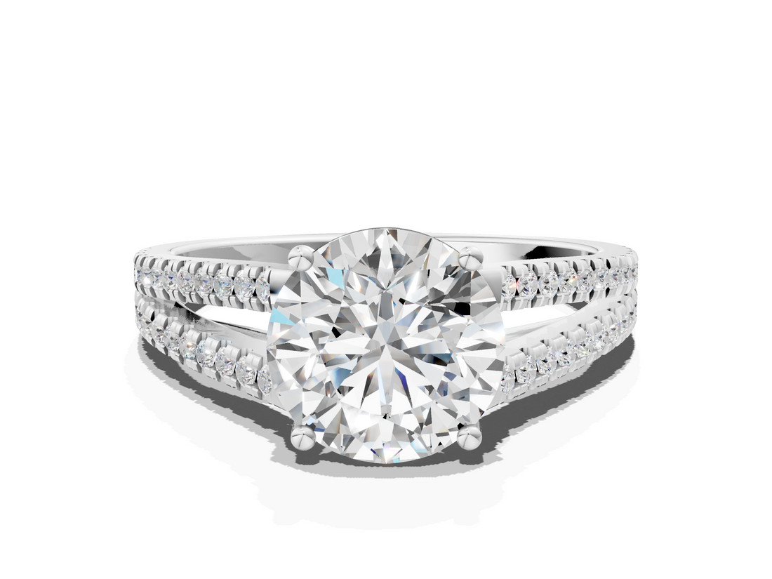 White gold Round Solitaire Split Shank Pavé Diamond Engagement Ring_325