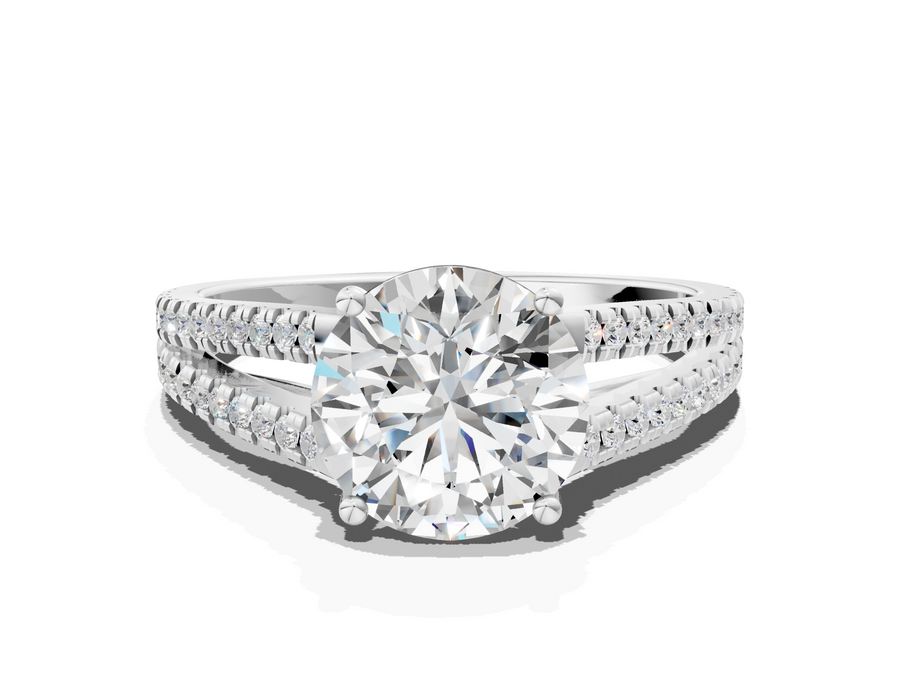 White gold Round Solitaire Split Shank Pavé Diamond Engagement Ring