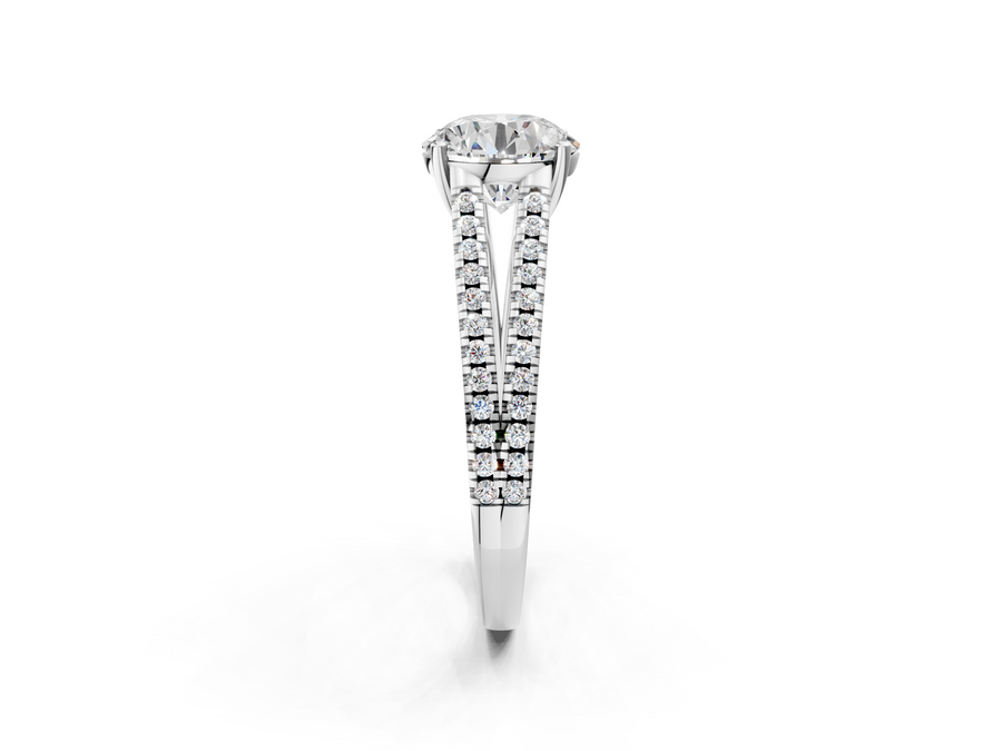 White gold Round Solitaire Split Shank Pavé Diamond Engagement Ring