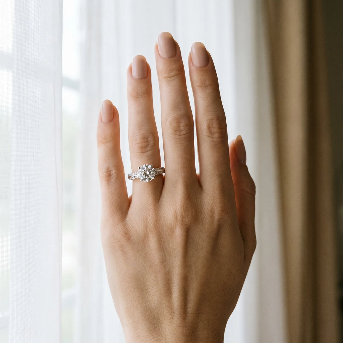 White gold Round Solitaire Split Shank Pave Diamond Engagement Ring with Four-Prong Setting_24